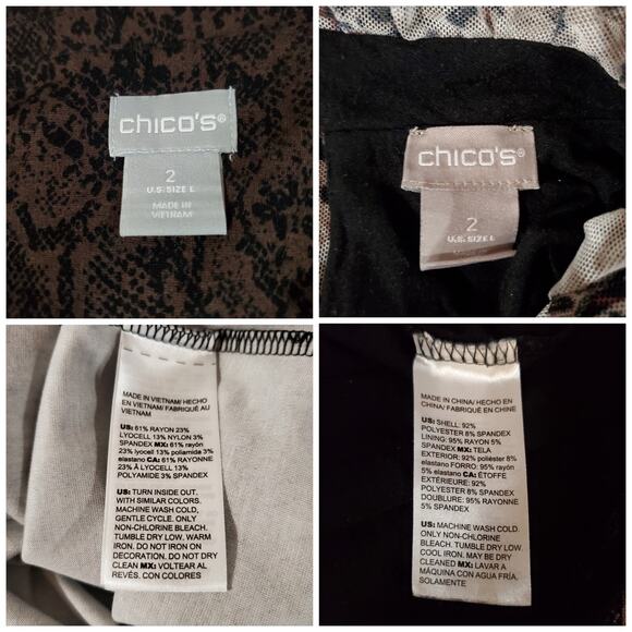 Chicos Womens Lot of 2 Animal Print Tops Size 2 L Career Office Work Shirt Set - Picture 8 of 9